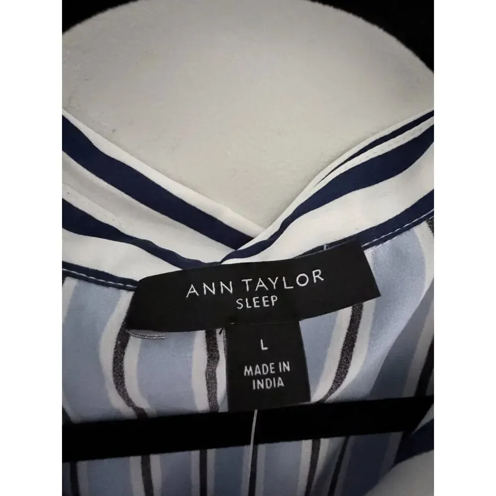 NWT Ann Taylor Blue Navy Night Sky Intimates Mixed Stripe Pajama Set-Size Large